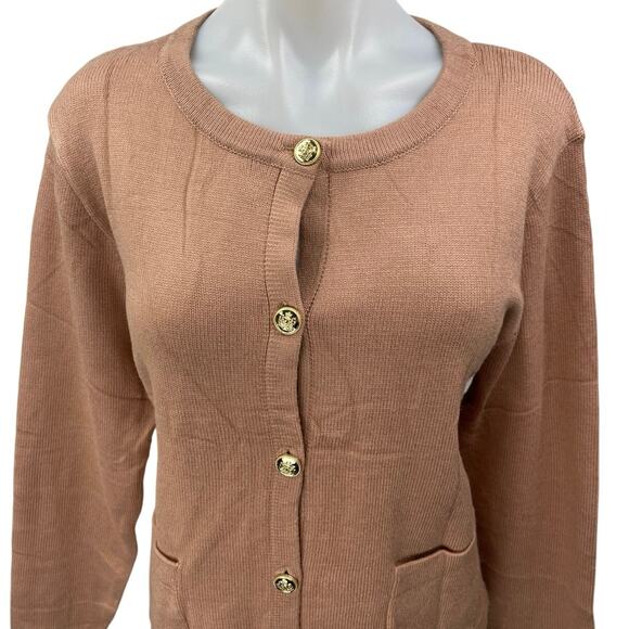 NEW Lillusory Brown Knit Long Sleeve Gold Button Down Cardigan Sweaters Top M - Picture 3 of 6